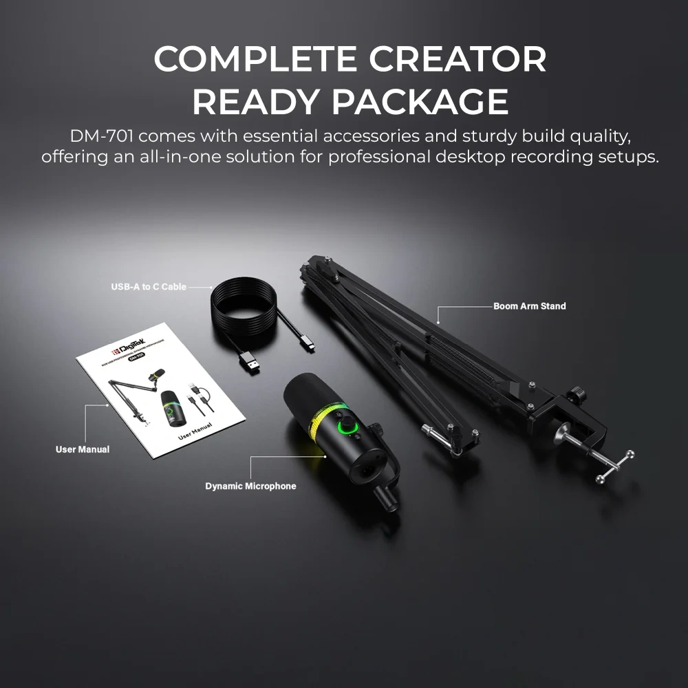 DigiTek USB Professional Dynamic Podcast Microphone RGB (DM 701) view 2